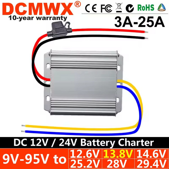 DCMWX DC-Batterieladegerät Automatischer Boost-Buck Wandler mit 28 Stufen für 9V bis 48V zu 12,6V 13,8V 14,6V 25,2V 29,4V CC CV - Bild 1