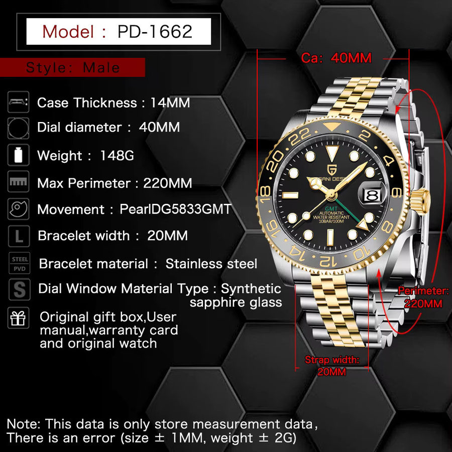 Pagani Design Armbanduhr, GMT, Automatik, Edelstahl, Saphirglas, 40 mm, Herren - Bild 2