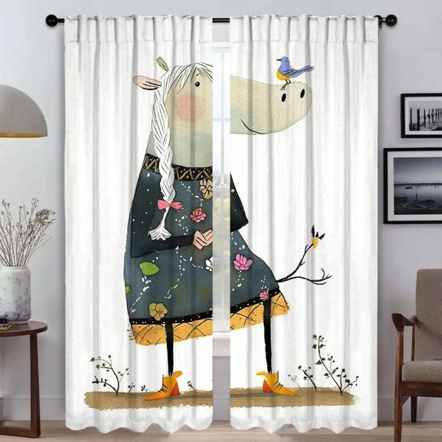 Zweiteiliges Tüll-Fenstervorhang-Set mit süßem Baby-Motiv in Weiß, halbtransparent für Schlafzimmer und Wohnzimmer, B: 50 cm, H: 70 cm - Bild 1