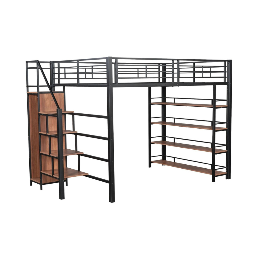 Merax Hochbett mit Treppe und Stauraum Schrank in Schwarz und Weiß, B/T/H: 249,5 x 140 x 170 cm - Bild 2