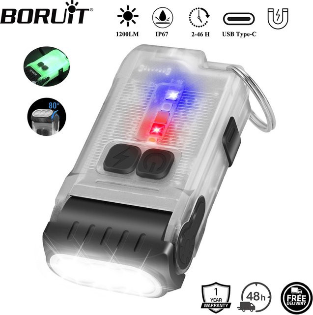 BORUiT V15 LED-Schlüsselanhänger EDC-Taschenlampe mit 1200 Lumen, wiederaufladbare Arbeitsleuchte mit Magnet und Typ-C-Anschluss, wasserdichte Camping-Taschenlampe - Bild 1
