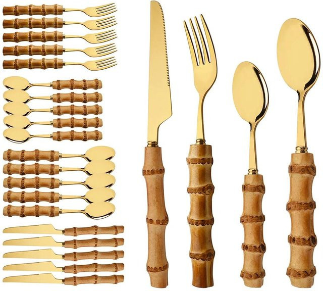 24-teiliges Besteckset von Pig Boutique aus Edelstahl und Bambus in Gold, poliert - Bild 1