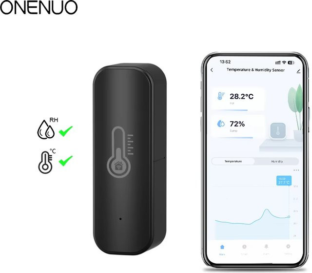 Tuya WiFi Temperatur- und Feuchtigkeitssensor mit App-Fernüberwachung für Smart Home, kompatibel mit Alexa und Smart Life, Schwarz - Bild 1