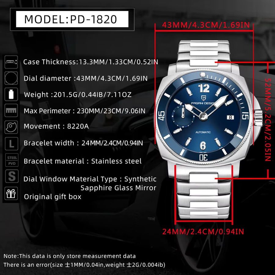 PAGANI DESIGN Armbanduhr, Automatik, Keramik, 43 mm, Herren, Leder, Schwarz - Bild 3