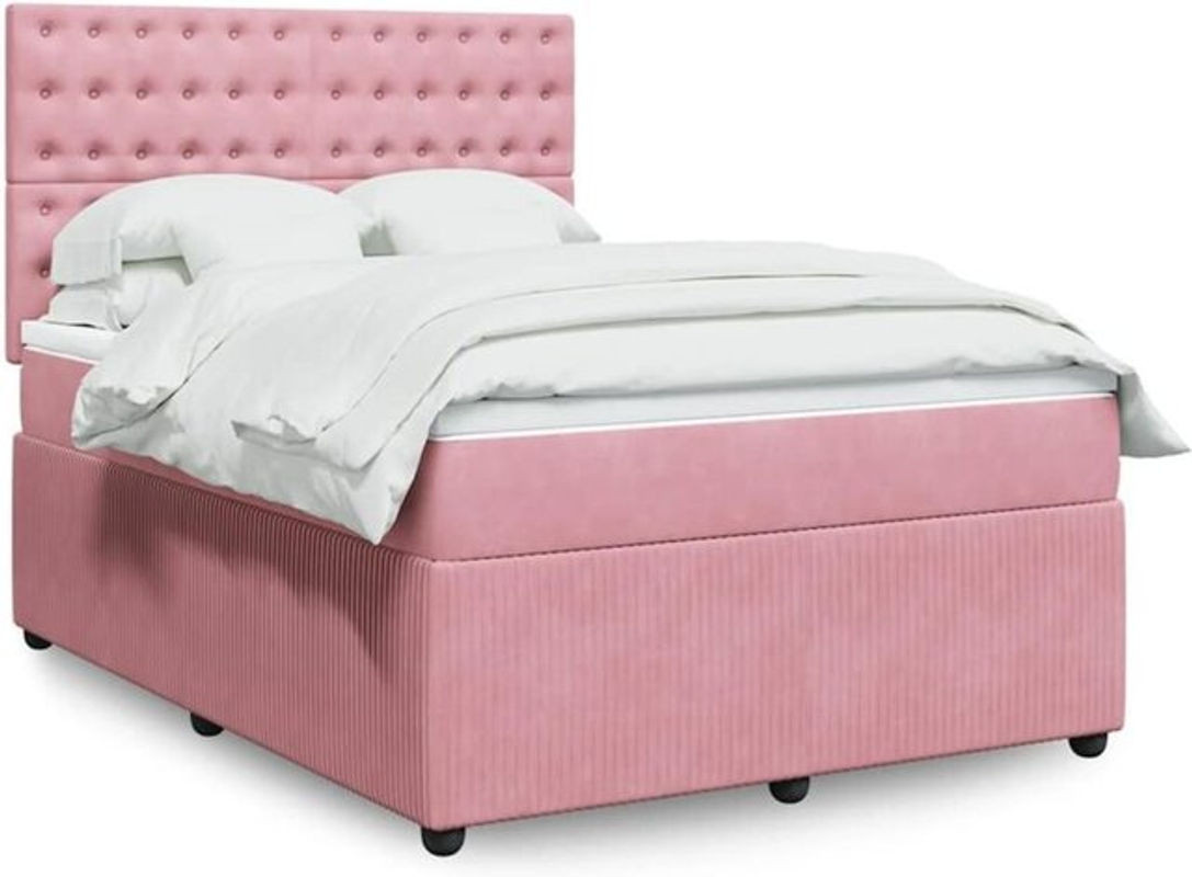 vidaxl Boxspringbett mit Matratze in Rosa und Weiß aus Samt, B/T/H: 140 x 190 cm - Bild 1