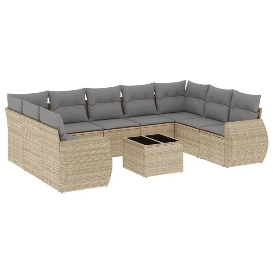 vidaXL 10-teilige Garten-Sofagarnitur aus Poly-Rattan mit Kissen in Beige - Bild 2