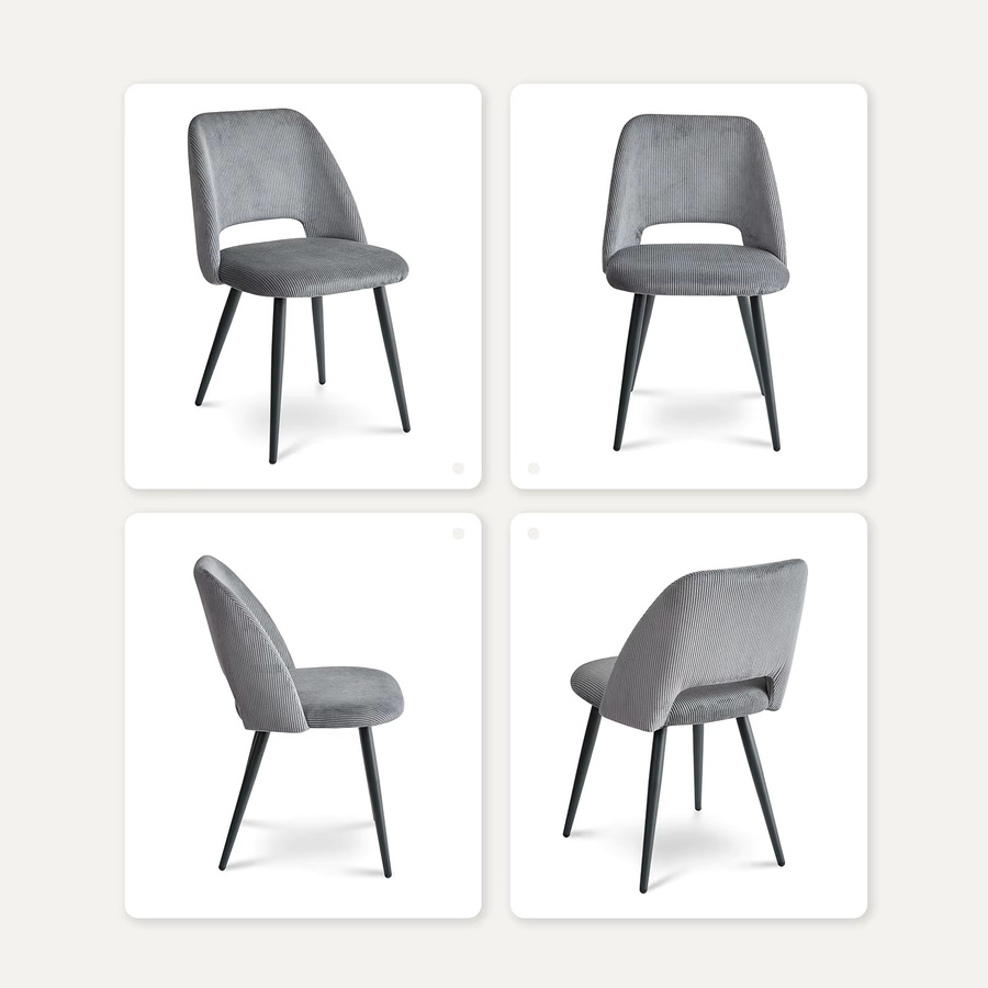 GrandCA HOME Esszimmerstühle mit Cord-Polsterung und Metallgestell in Schwarz oder Grau, minimalistisches Design für Küche und Esszimmer - Bild 4