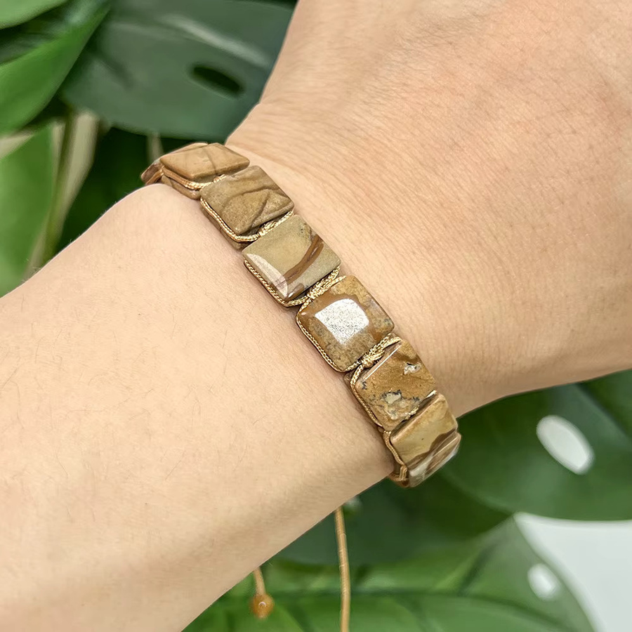 Teowaki Armreif, gelber Holz-Jaspis, Unisex, 15 + 6 cm - Bild 2