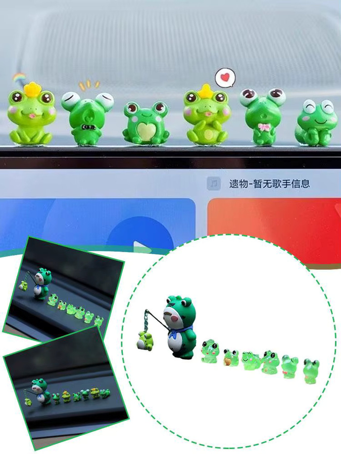 7er Set eelhoe Einsamer Frosch Nachtleuchtende Cartoon Auto Dekoration und Schreibtisch Ornament in Grün - Bild 6