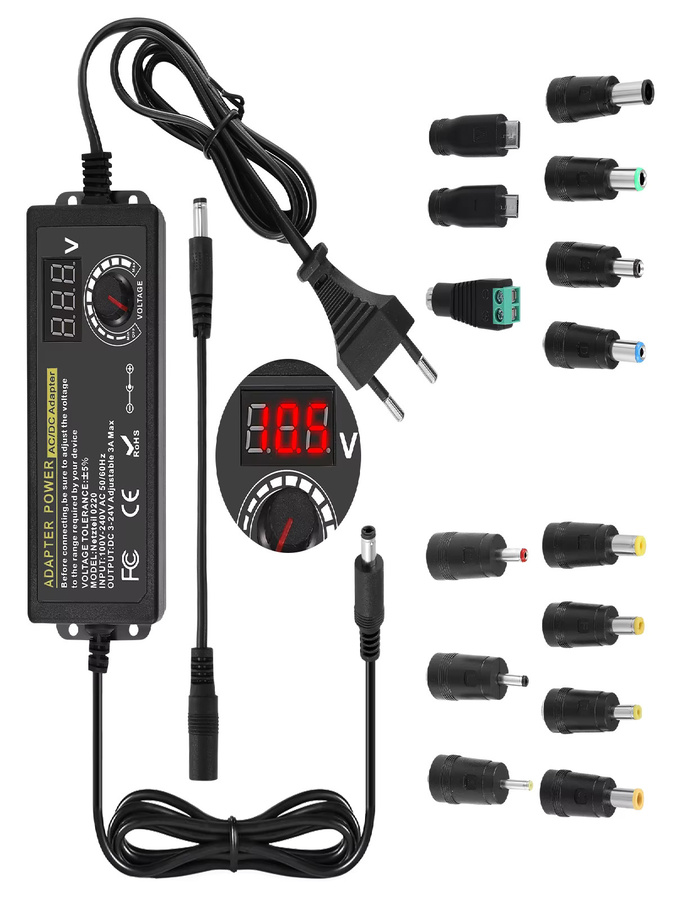 Rbefeuly Universal-Netzteil 72 W AC/DC-Adapter-Ladegerät in Schwarz mit 14 DC-Spitzen und umgekehrtem Polaritätskabel für Kamera und LED-Streifen, 3–24 V, max. 3000 mA - Bild 6