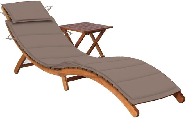 vidaXL Sonnenliege aus Akazien-Massivholz mit Tisch und wetterfester Auflage in Taupe - Bild 1