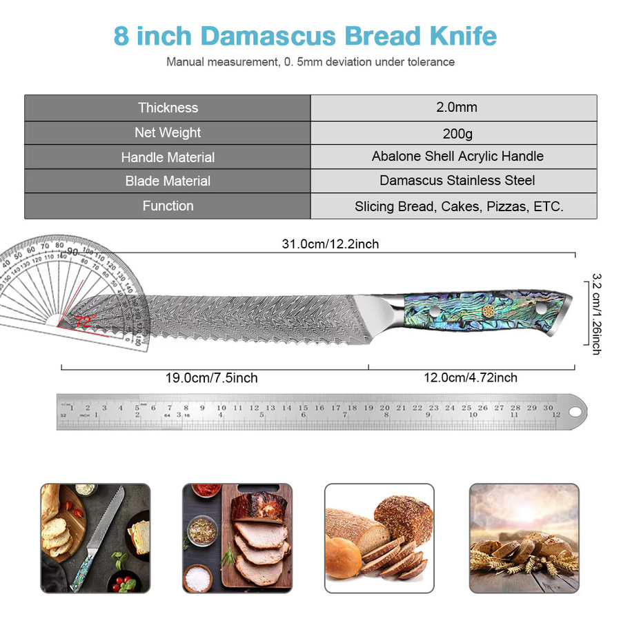 Xituo Japanisches Brotmesser mit 20,32 cm gezackter Klinge zum Schneiden von Sauerteigbrot - Bild 2