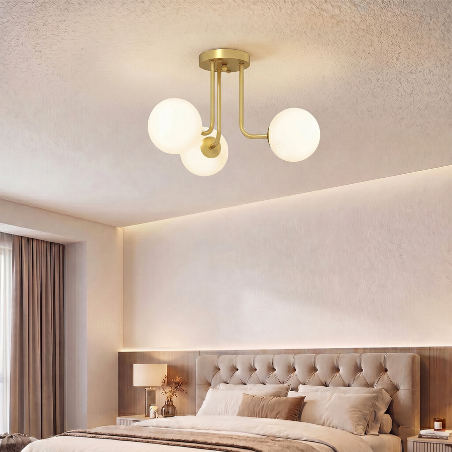 HOMCOM Deckenleuchte in Gold mit 3 kugelförmigen Glasschirmen, moderne 3-flammige Deckenlampe mit G9-Fassungen für Wohnzimmer, Schlafzimmer oder Esszimmer - Bild 2