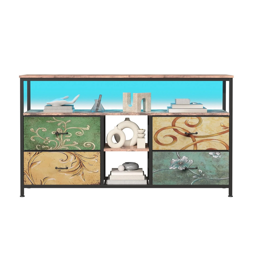 PXloue TV Lowboard Schrank mit LED-Beleuchtung und Stoffschublade für dein Wohnzimmer, B/T/H: 108 x 30 x 77 cm, Braun/Schwarz - Bild 2