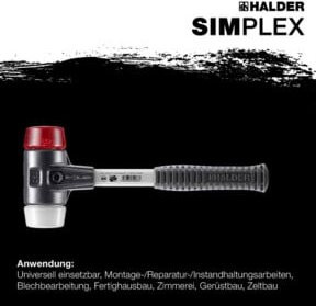 Halder Simplex Schonhammer mit Plastikkopf und Fiberglasstiel, Rot/Weiß, Durchmesser: 40 mm - Bild 2