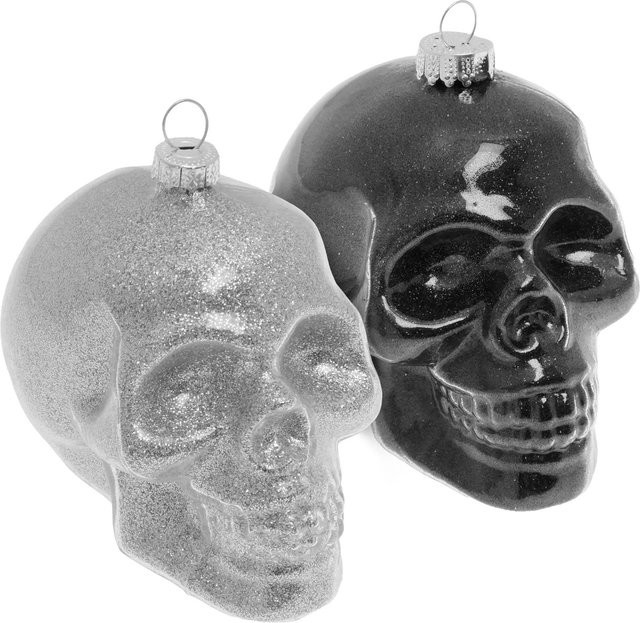Krebs Glas Lauscha Weihnachtsornamente in Totenkopfform, 2-teiliges Set, Silber, Höhe: 10 cm - Bild 1