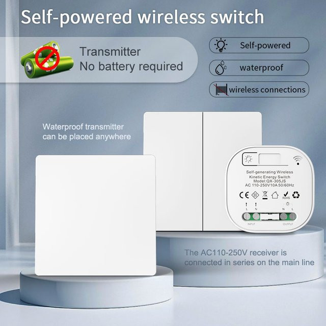 Lunzo Drahtloser Wandschalter Typ 86 in Weiß, wasserdicht mit eigener Stromversorgung (RF433-MHz) - Bild 1