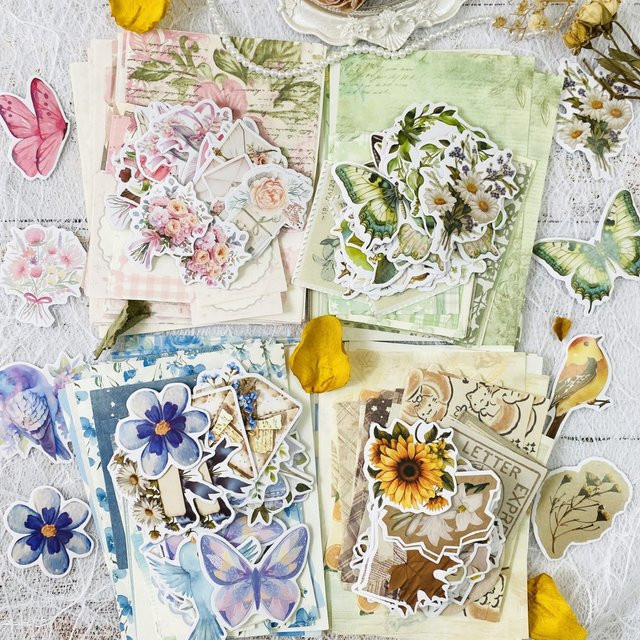 Journamm Scrapbooking-Papier Set mit 100 Blatt Papieraufklebern in Multicolour für Junk Journals und Dekorationsarbeiten - Bild 1
