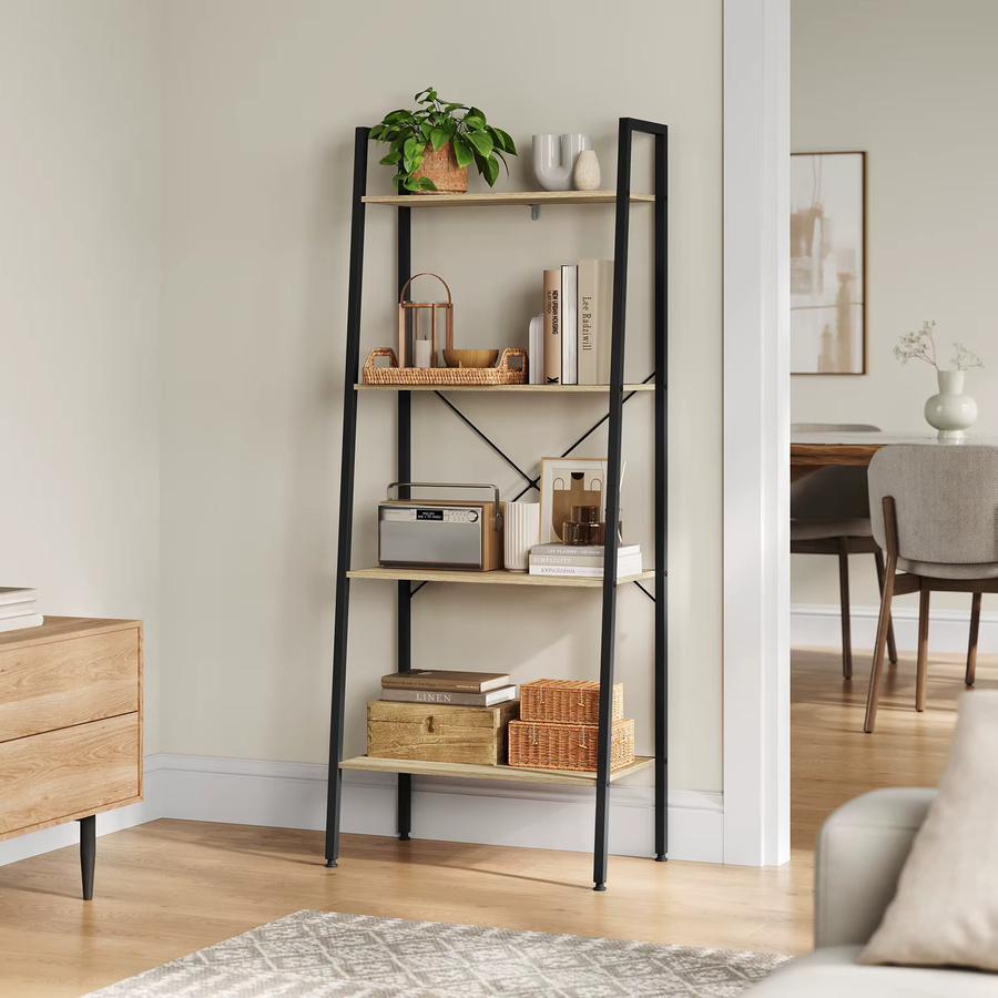 WOLTU 4-stufiges Leiter-Bücherregal aus Holz in Eiche mit Schwarz, B/T/H: 60 x 35 x 148 cm - Bild 3