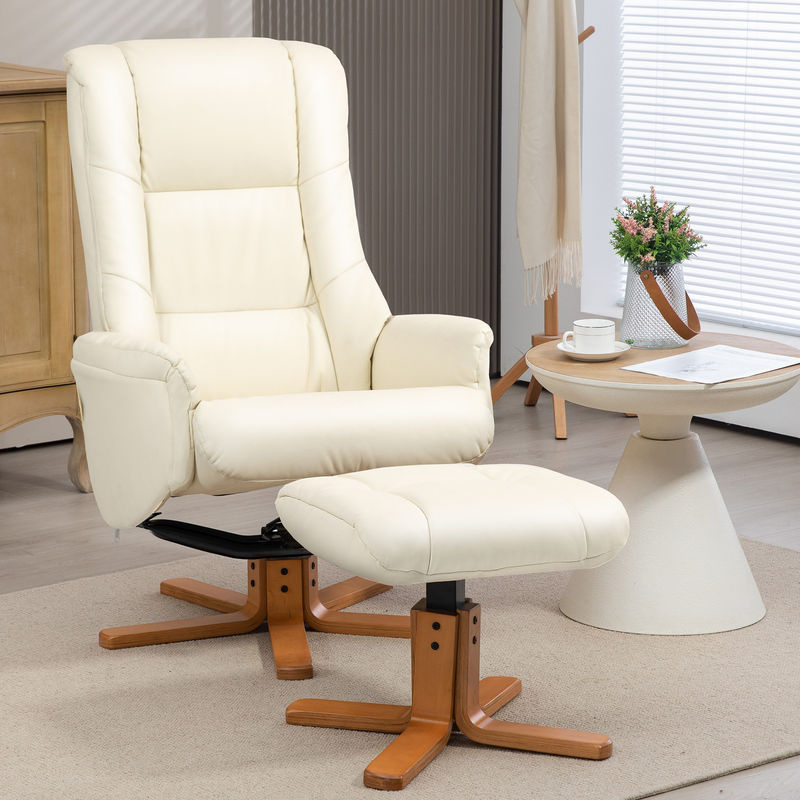 HOMCOM Relaxsessel mit Hocker in Beige und Weiß aus Kunstleder mit Liege- und Wippfunktion - Bild 2