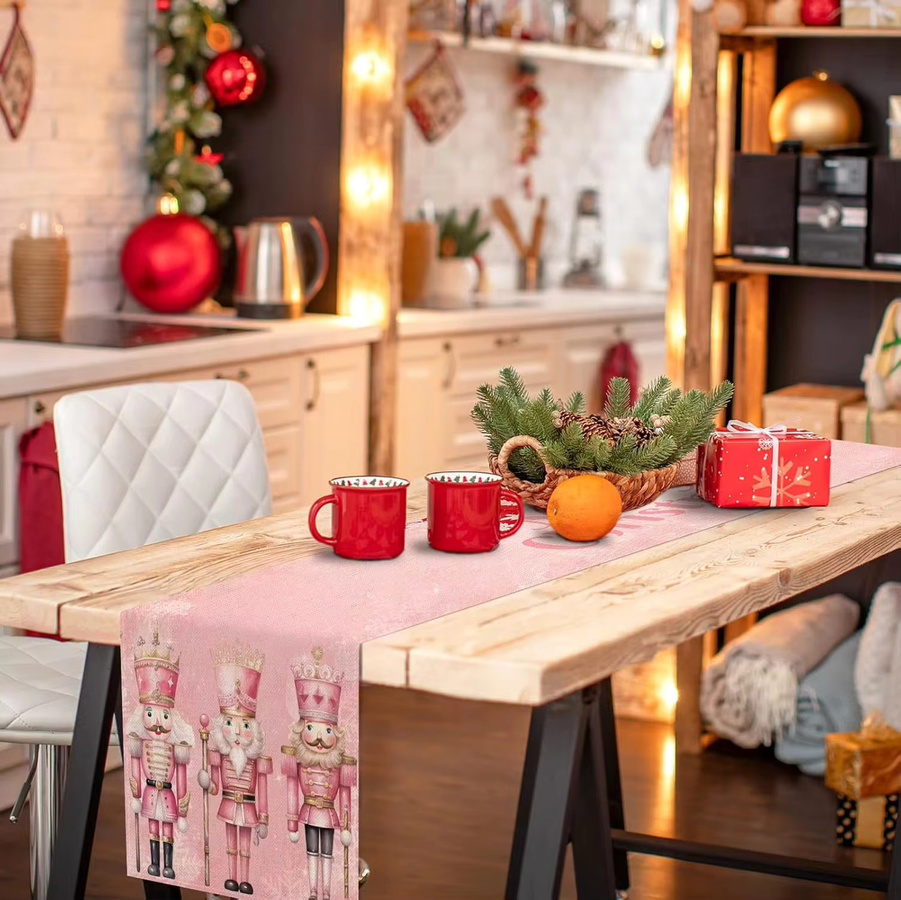 Nepnuser Weihnachts Tischläufer Rosa Nussknacker im Landhausstil aus Leinen - Bild 2