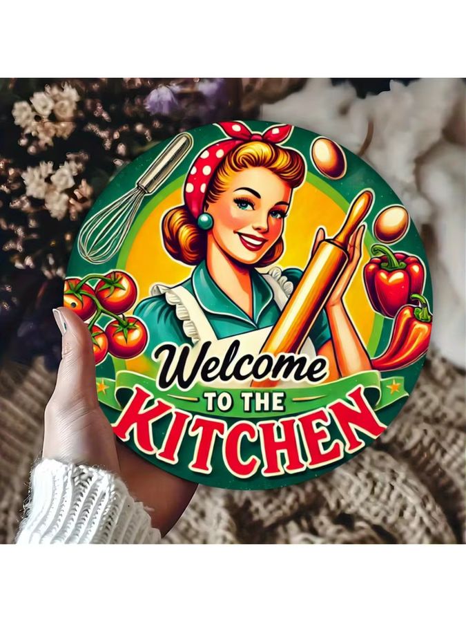 Potdemiel Vintage Wanddekoration Welcome to the Kitchen aus Eisen, rund, multicolor, Durchmesser: 20 cm - Bild 5