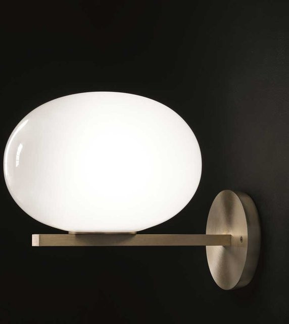 Oluce Alba 176 Wandleuchte aus Glas und Metall in Weiß oder Gold/Messing mit E27 Fassung - Bild 1