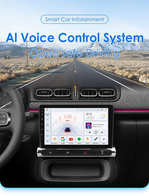 OSSURET Carplay Android Autoradio mit 9 Zoll Display und GPS für Citroen C3 C4 Aircross 2017-2023, Schwarz - Bild 1