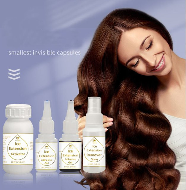 Ice Hair Extension Kleber Gel Kit, Cold Bonding Haarverlängerung, 4 Flaschen Kleber und Entferner - Bild 1