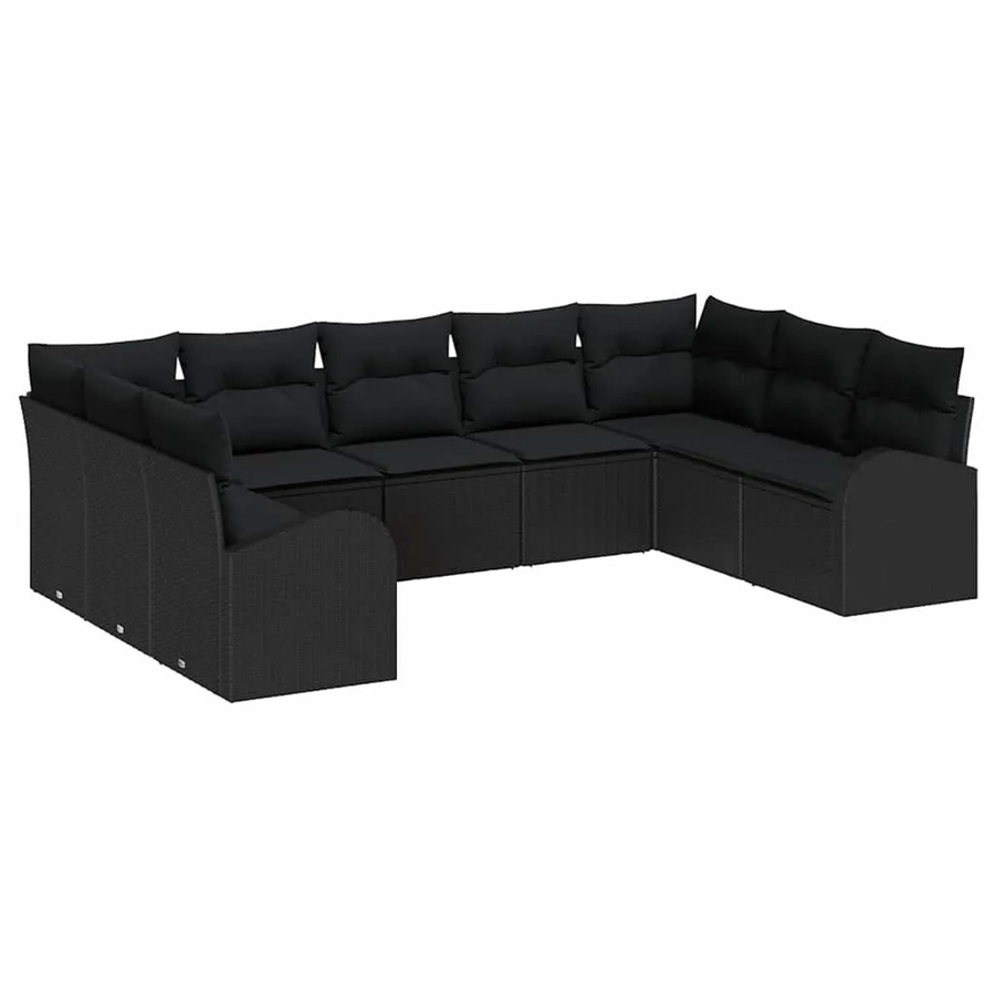 vidaXL Garten-Sofa-Set 9-teilig aus Poly-Rattan in Schwarz mit UV-beständigen Polstern in U-Form - Bild 2
