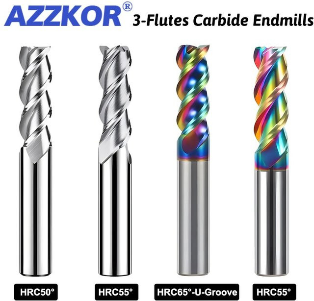 AZZKOR 3-schneidiger Hartmetall-Flachschaftfräser für die CNC-Maschinenbearbeitung von Aluminium, Farbe: Silber, Durchmesser: 1,0–20,0 mm - Bild 1