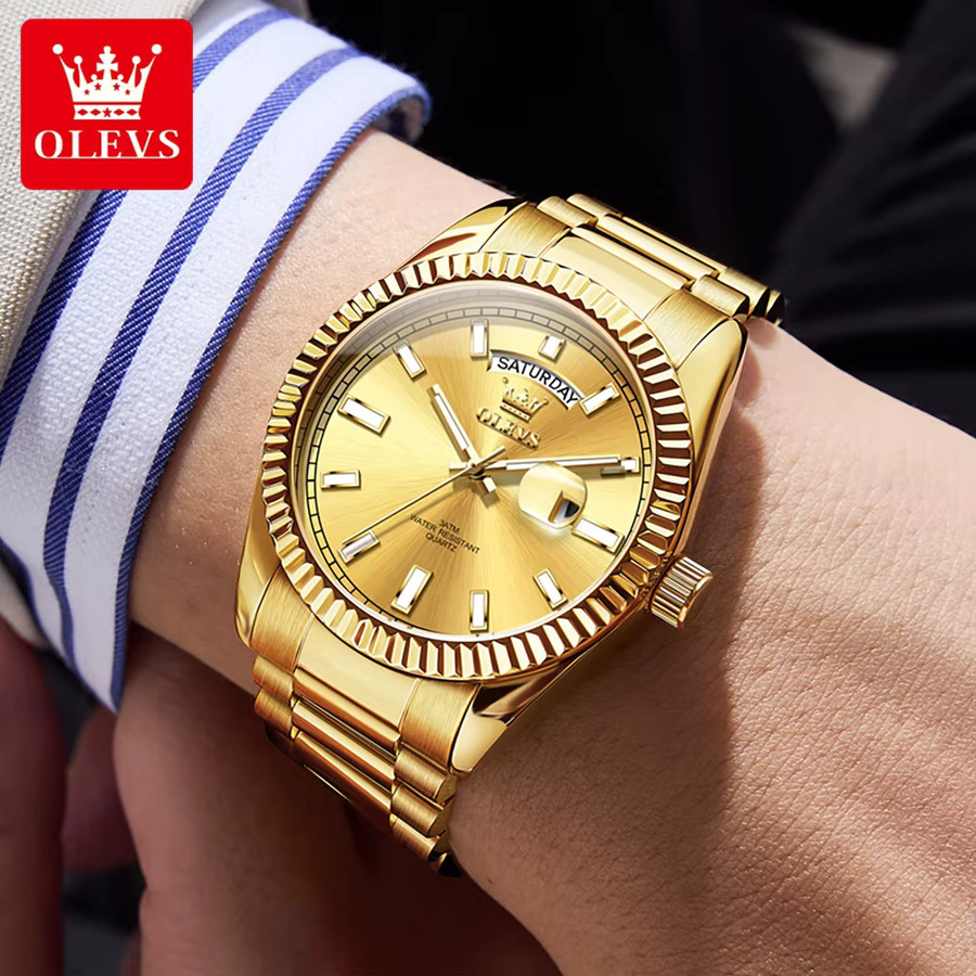 OLEVS Armbanduhr Quarz, Edelstahl, Gold, Herren - Bild 4