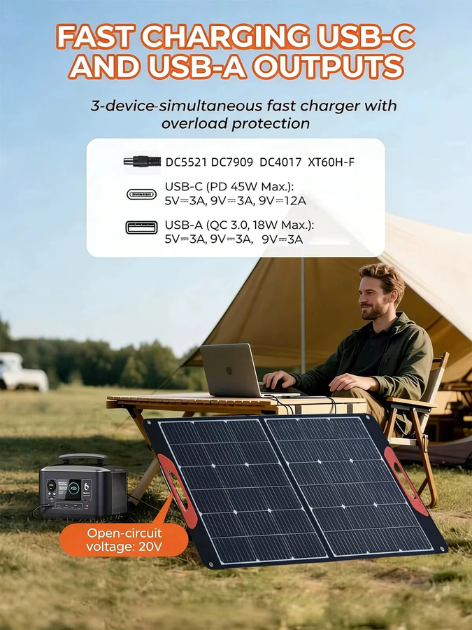 JINGYANGPV 100W Faltbares Solarpanel in Schwarz, Wasserdichtes Tragbares Solarladegerät für Camping, Wohnmobil und Outdoor - Bild 3