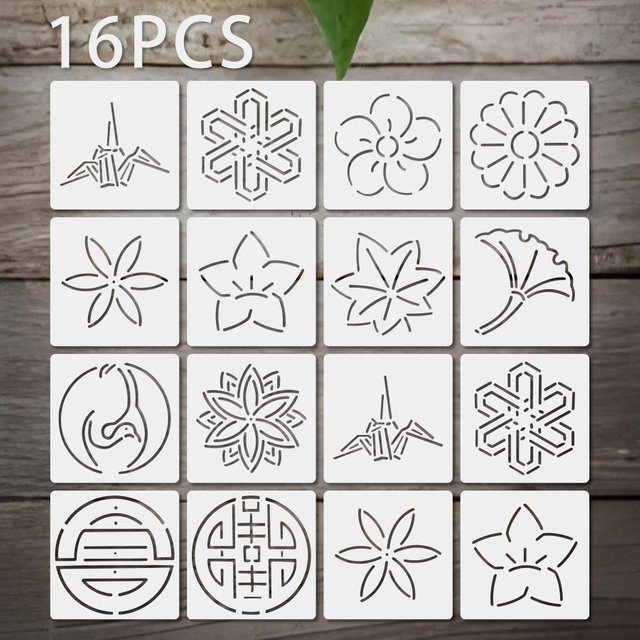 16 Stück Journal-Schablonenvorlagen mit geometrischen Blumen-Motiven in Weiß, Durchmesser: 9,9 cm, ideal für Planer, Notizbücher und DIY-Kunstprojekte - Bild 1