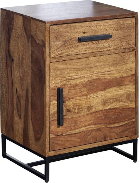 Wohnling Nachtkonsole im Industrial-Style aus Sheesham Massivholz und Eisen, Braun/Schwarz, B/H/T: 45 x 65 x 35 cm - Bild 1