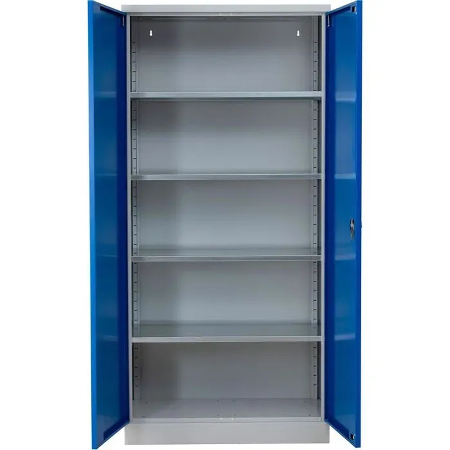 PROREGAL Flügeltürenschrank Ferret mit 4 Fachböden, verzinkt, Grau-Enzianblau, H x B x T: 195 x 120 x 50 cm - Bild 2