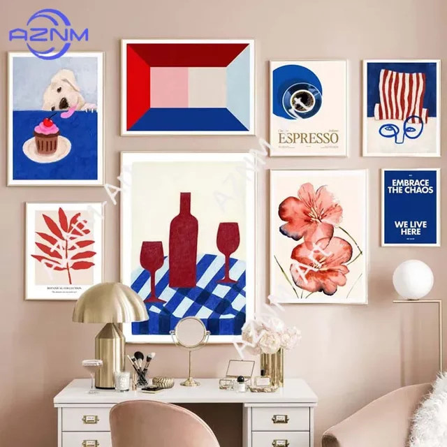 KAYOU Abstrakte Leinwandkunst Cocktail-Mädchen mit Blumen und Blättern, Mehrfarbiges Wandbild für Wohnzimmer und Hotelbar - Bild 1