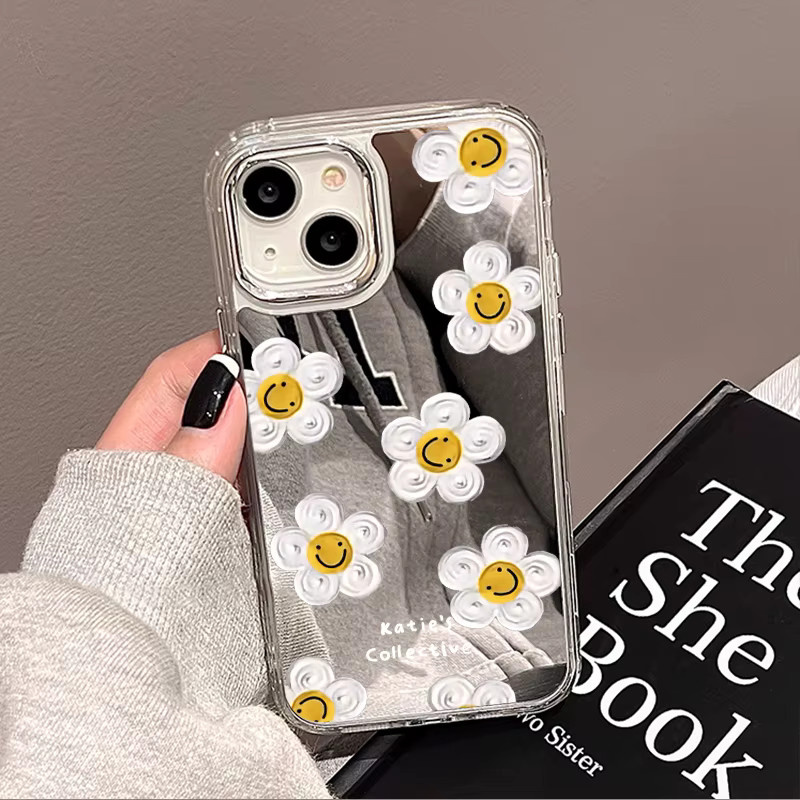 Kardeem Handyhülle mit Gänseblümchen-Muster und Spiegelfunktion für iPhone 11 bis iPhone 16 Pro Max, transparent - Bild 2