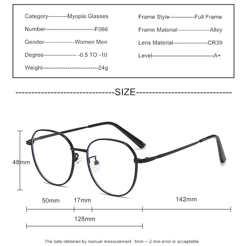 SWOKENCE F066 Korrektionsbrille, Vollrand, Rund, Metall, Schwarz, Unisex - Bild 1