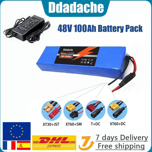 13S2P 48V 100Ah Lithium-Ionen-Akkupack mit BMS in Blau inklusive 54,6V-Ladegerät - Bild 1
