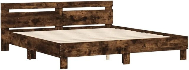 vidaXL Bettgestell mit Kopfteil aus Holzwerkstoff in Räuchereiche, Farbe Braun, B/H/T: 160 x 203 x 70 cm - Bild 1