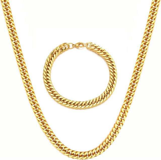 Schmuck-Set Halskette und Armband, Edelstahl, Gold, Unisex, 6,5 mm - Bild 1