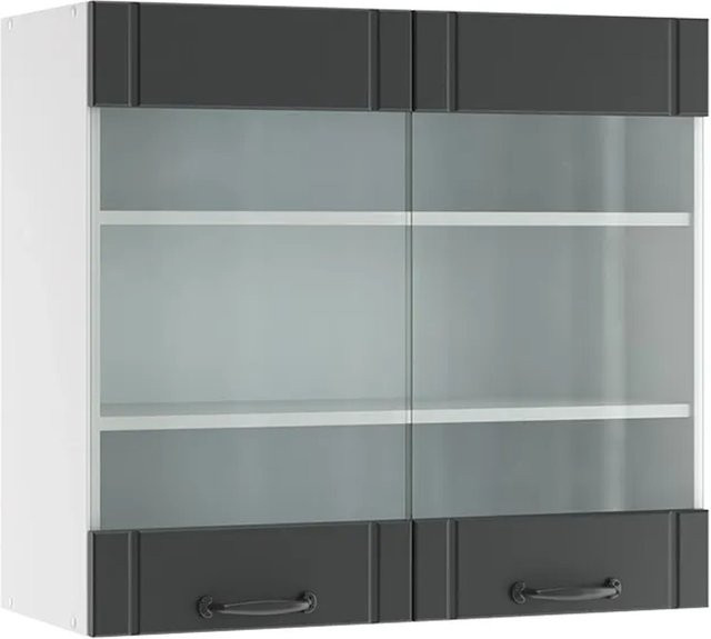 Vicco Küchenglasschrank Fame-Line Landhaus Glashängeschrank mit Soft-Close-Türen, Anthrazit/Weiß, B: 80 cm, H: 72 cm, T: 34,1 cm - Bild 1