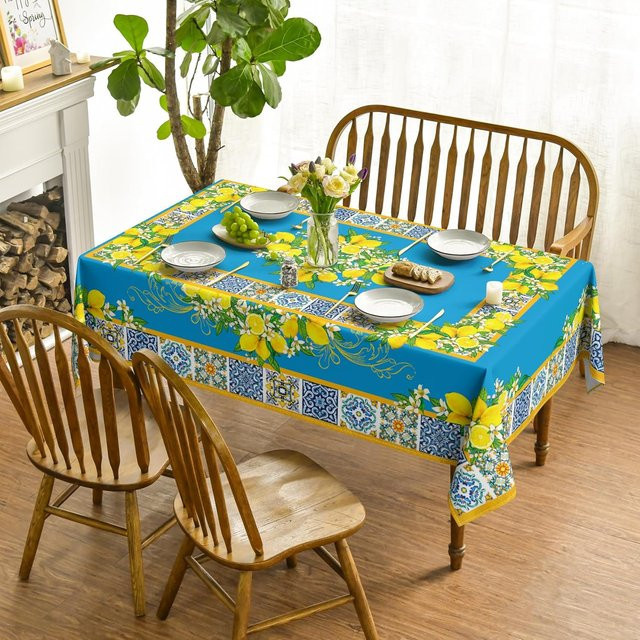 Wasserdichte Tischdecke JINGYUE Pet mit Blumen und Blättern in Gelb, rechteckige Tischdecke aus Polyester für Sommer, Hochzeit und Party, B/T: 100 x 160 cm - Bild 1