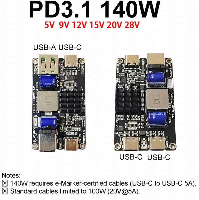 DYKBmetered PD3.1 140W USB-C Schnellladestation mit 5A Hochleistungs-DC-Buck Technologie in Schwarz für Auto und Desktop - Bild 1