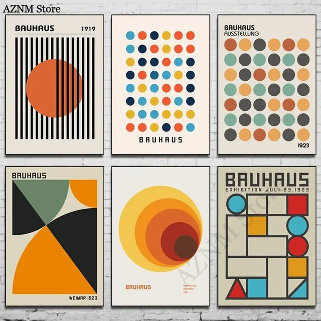 Abstrakte Bauhaus Zitate Leinwand Poster von Potdemiel in Multicolor mit geometrischem Design und Typografie für deine Wandgestaltung - Bild 1