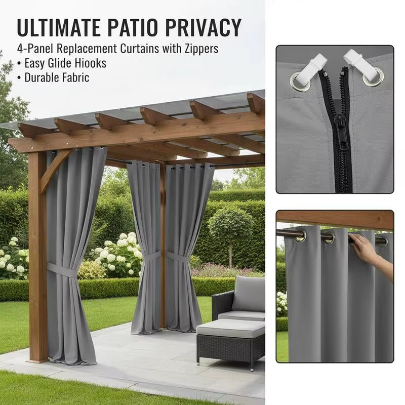 Curvain Patio 4-teiliges Set Seitenwand-Pavillon-Sichtschutzvorhänge mit Reißverschlüssen als Sonnenschutz für Terrassendächer, Grau, B/T/H: 284 x 284 x 211 cm - Bild 2