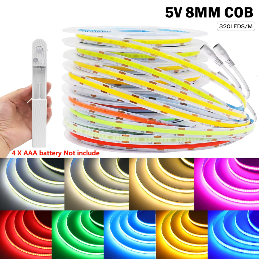 HEGEHE COB LED-Streifen 5V mit Bewegungssensor, batteriebetrieben, Warmweiß, Multicolor - Bild 3