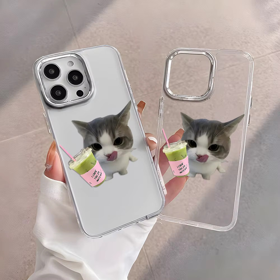 Luxuriöse transparente Handyhülle mit Kaffee-Katzen-Motiv für Apple iPhone Modelle, Galvanisierung Schutzhülle in Transparent - Bild 5