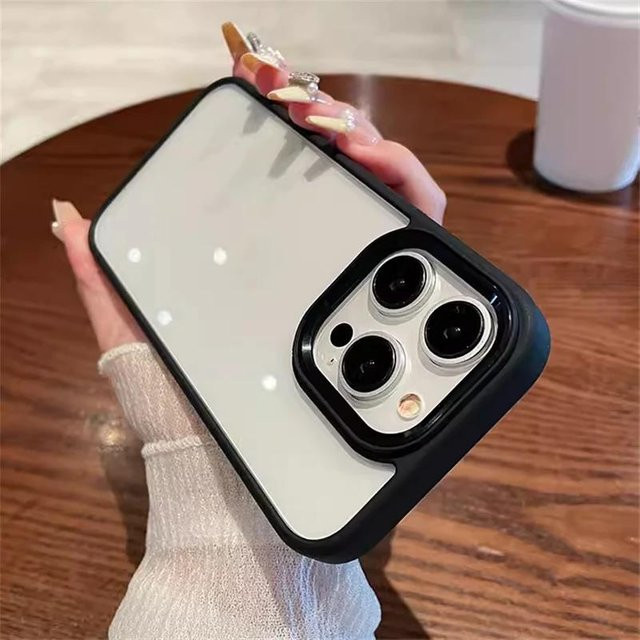Stoßfeste Hybrid-Schutzhülle aus Acryl mit Metalllinsenring für Apple iPhone 15 14 13 12 11 Pro Max, Transparent/Schwarz - Bild 1